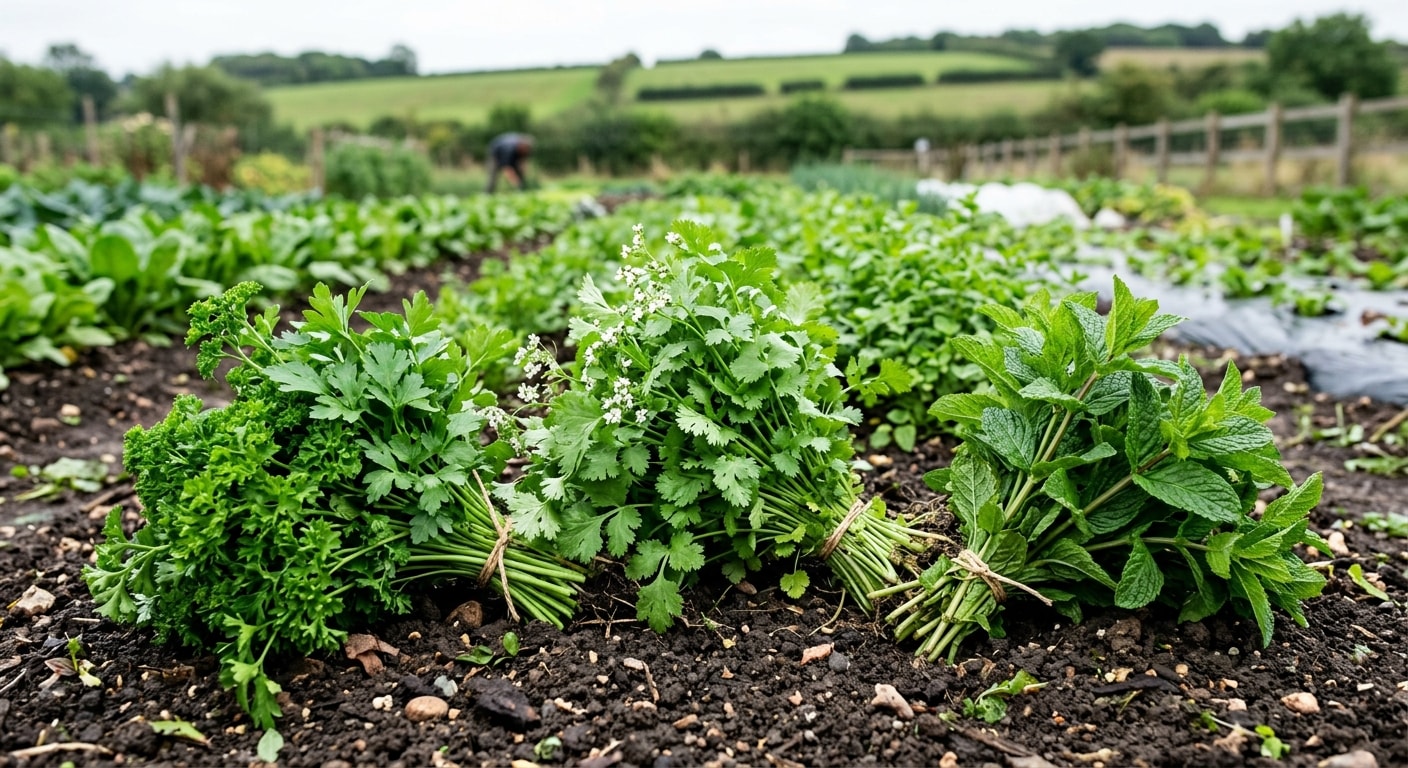 Fresh Moroccan herbs being prepared for export
